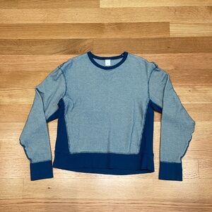 Blue waffle knit crew neck